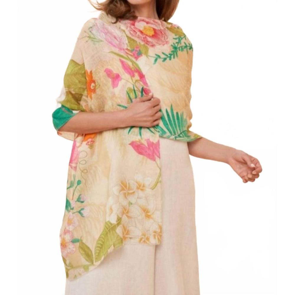 NEW POWDER DESIGN INC linen tropical flora and fauna scarf in coconut